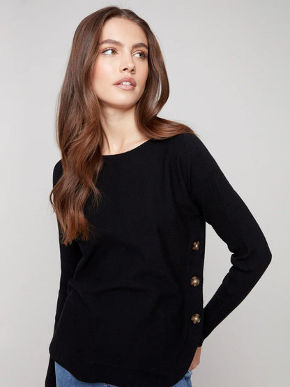 Boat Neck Sweater With Side Buttons