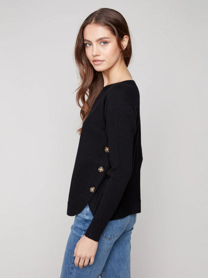 Boat Neck Sweater With Side Buttons