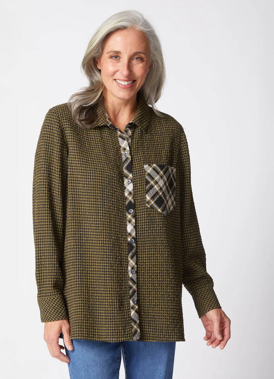 Girl Gone Plaid Boyfriend Pocket Shirt Olive