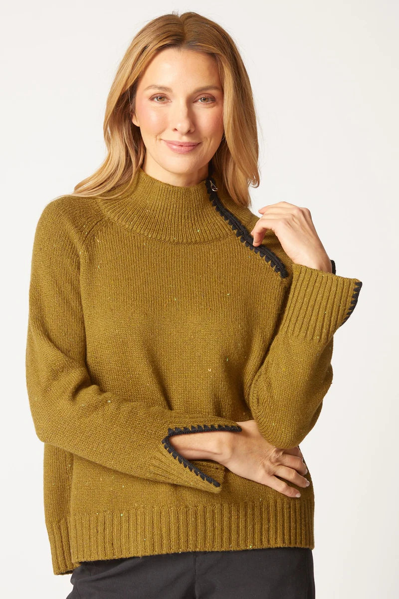 Tweed Zip Neck Sweater Avo