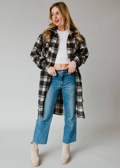 Black & Cream Plaid Long Flannel