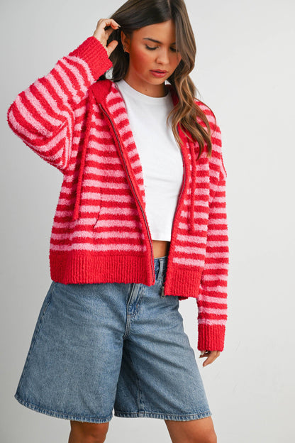 Pink Combo Stripe Zip-Up