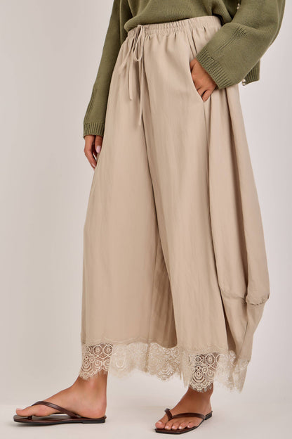 Balloon Satin Lace Pant Chocolate