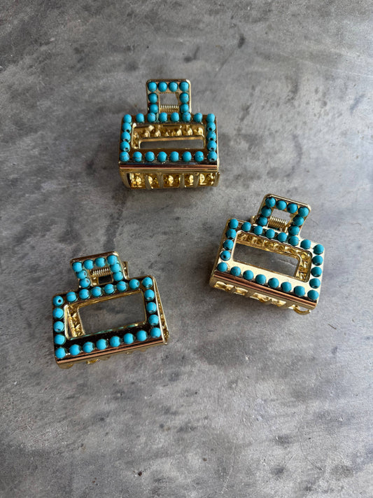 Mini Square Turquoise Claw Hair Clip