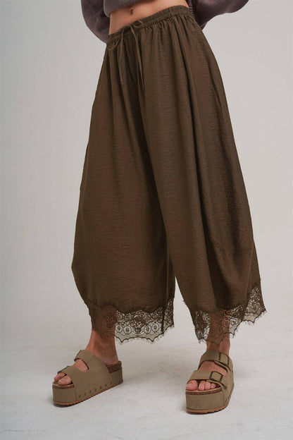 Balloon Satin Lace Pant Chocolate