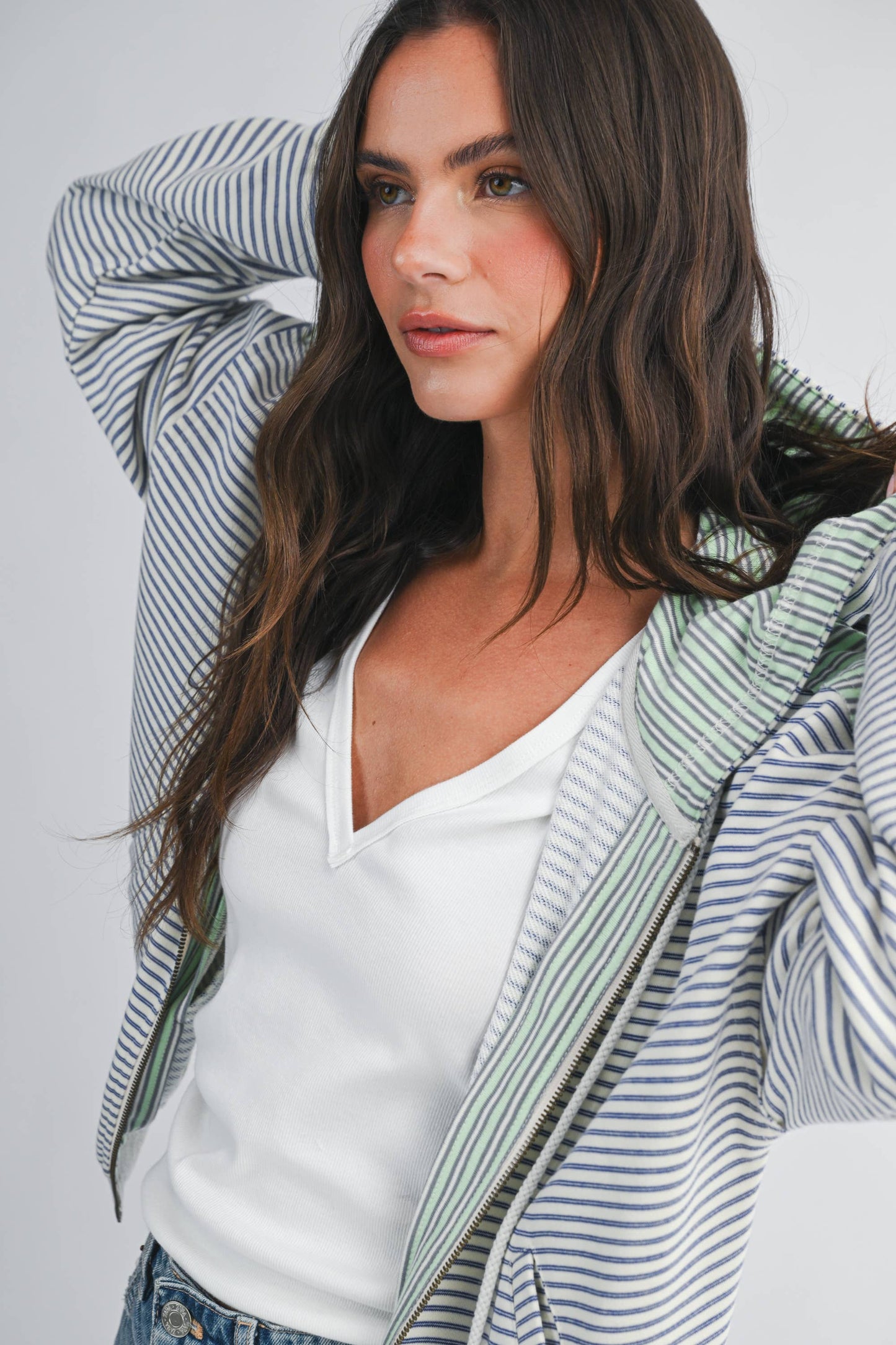 5189HK Striped Zip Hoodie