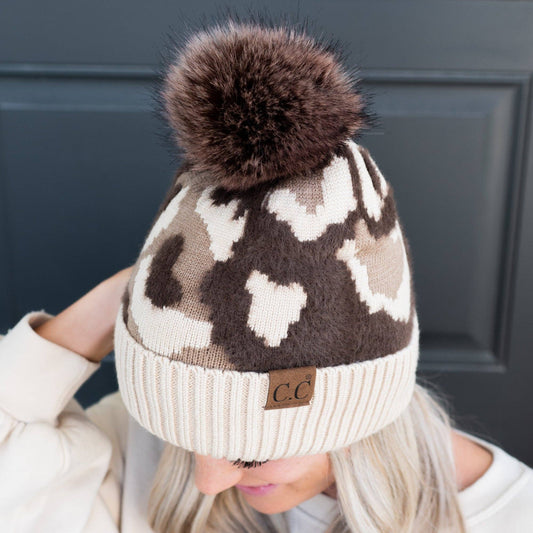 Chenille Abstract Print Beanie