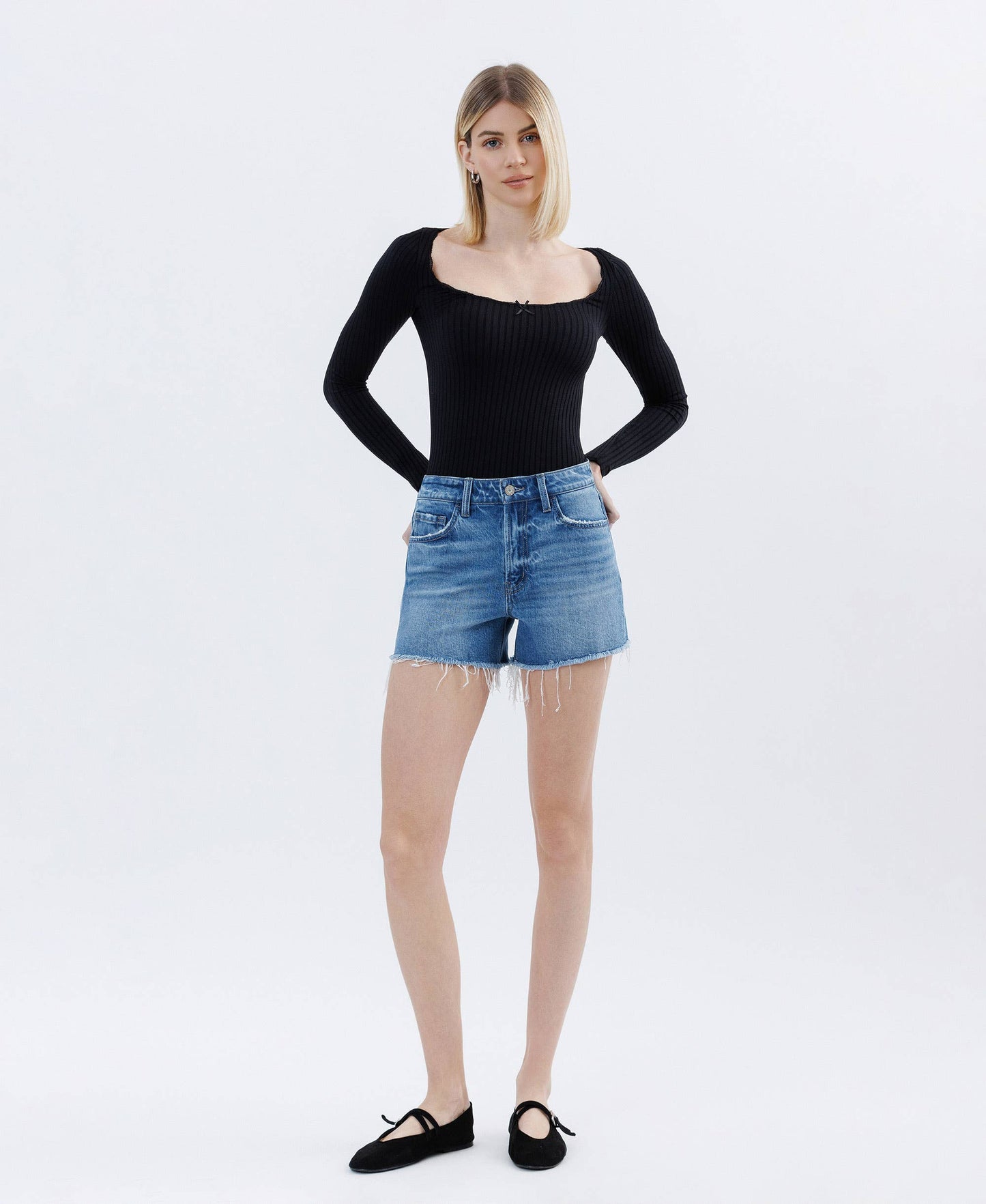 High Rise Raw Hem Denim Short
