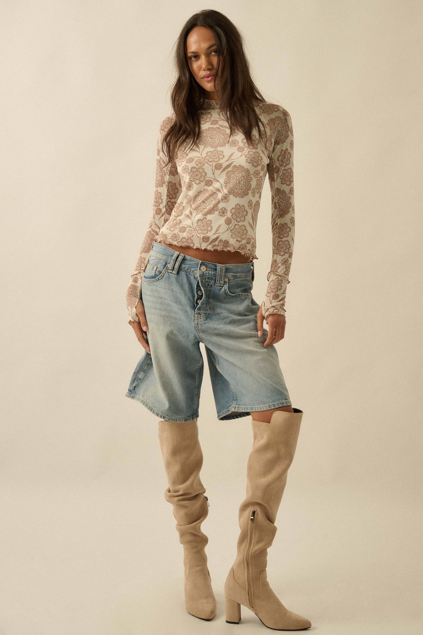 Flora Mesh Mock-Neck Top