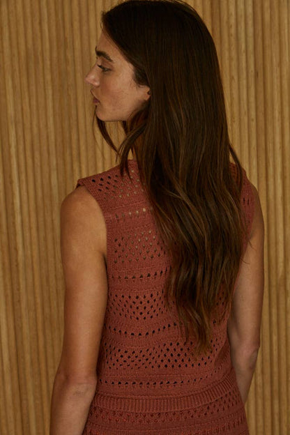 Knit Sweater Crochet Vest Top (Set Option)