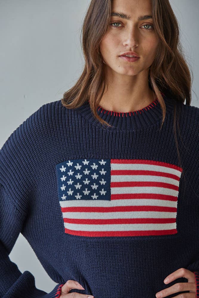 Knit Sweater American Flag Pullover Navy
