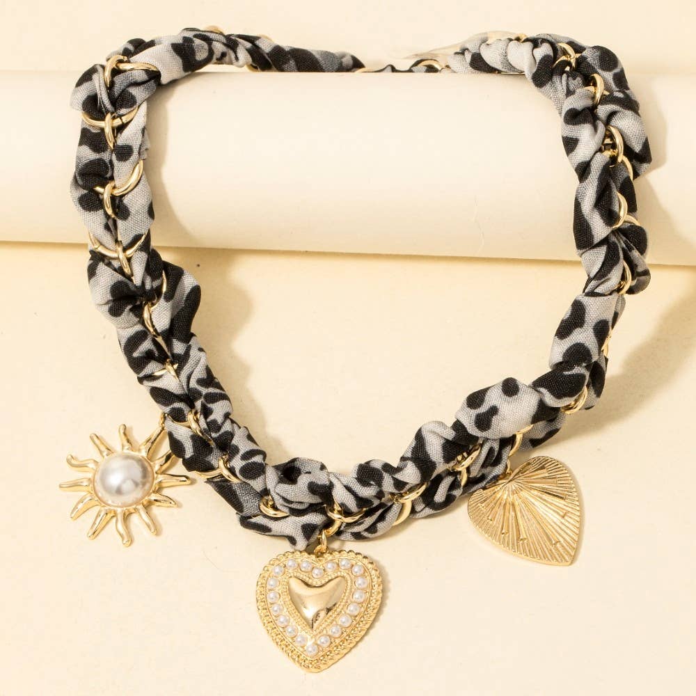 Charms Leopard Braided Bandana Necklace