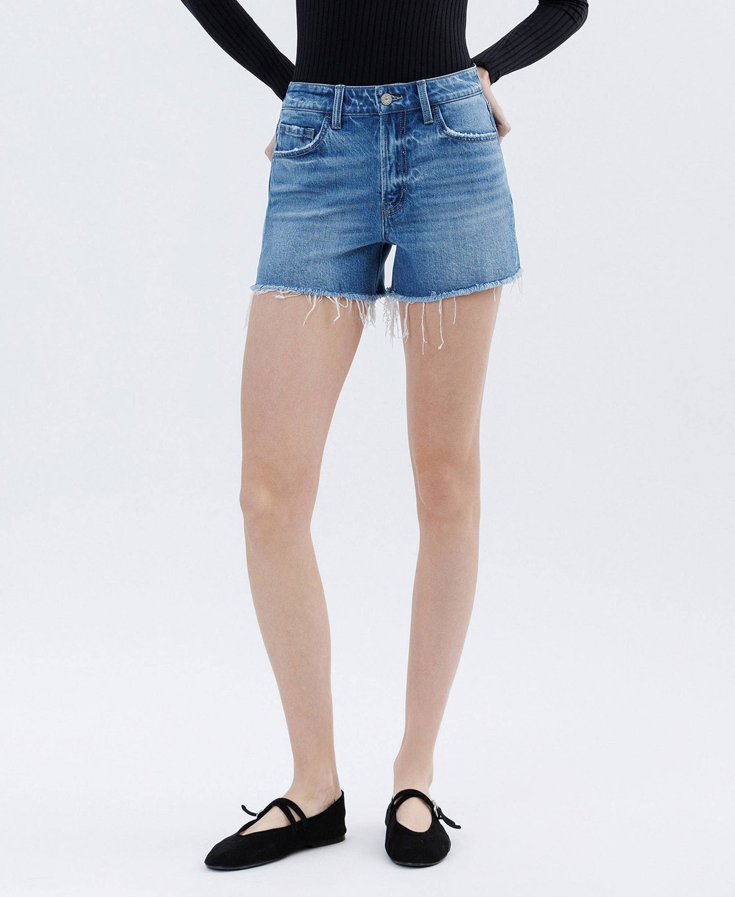 High Rise Raw Hem Denim Short