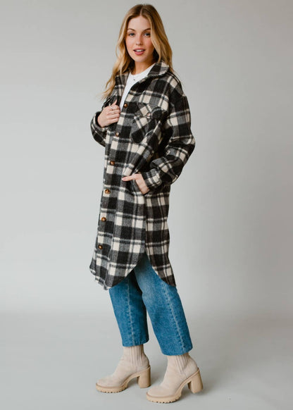 Black & Cream Plaid Long Flannel