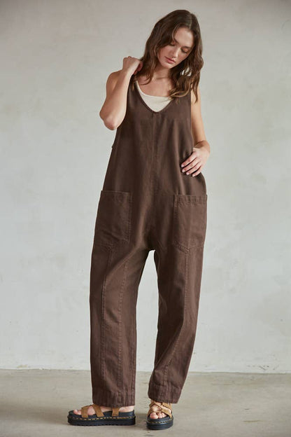 Chocolate Denim Wide Leg Overalls