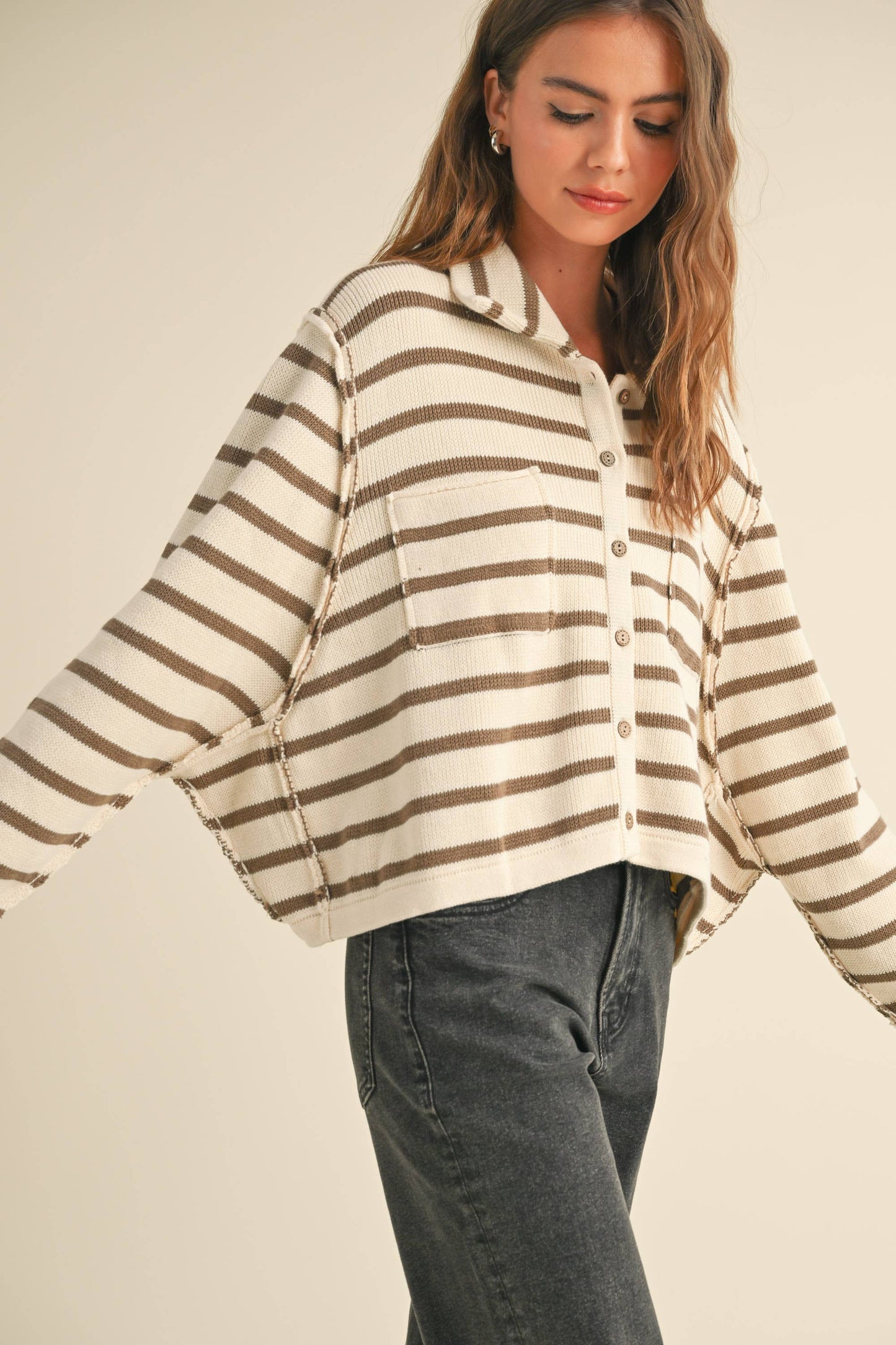 STRIPE BUTTON KNITTED CARDI