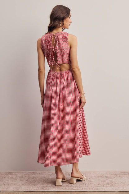 Open-Back Gingham Maxi Dress