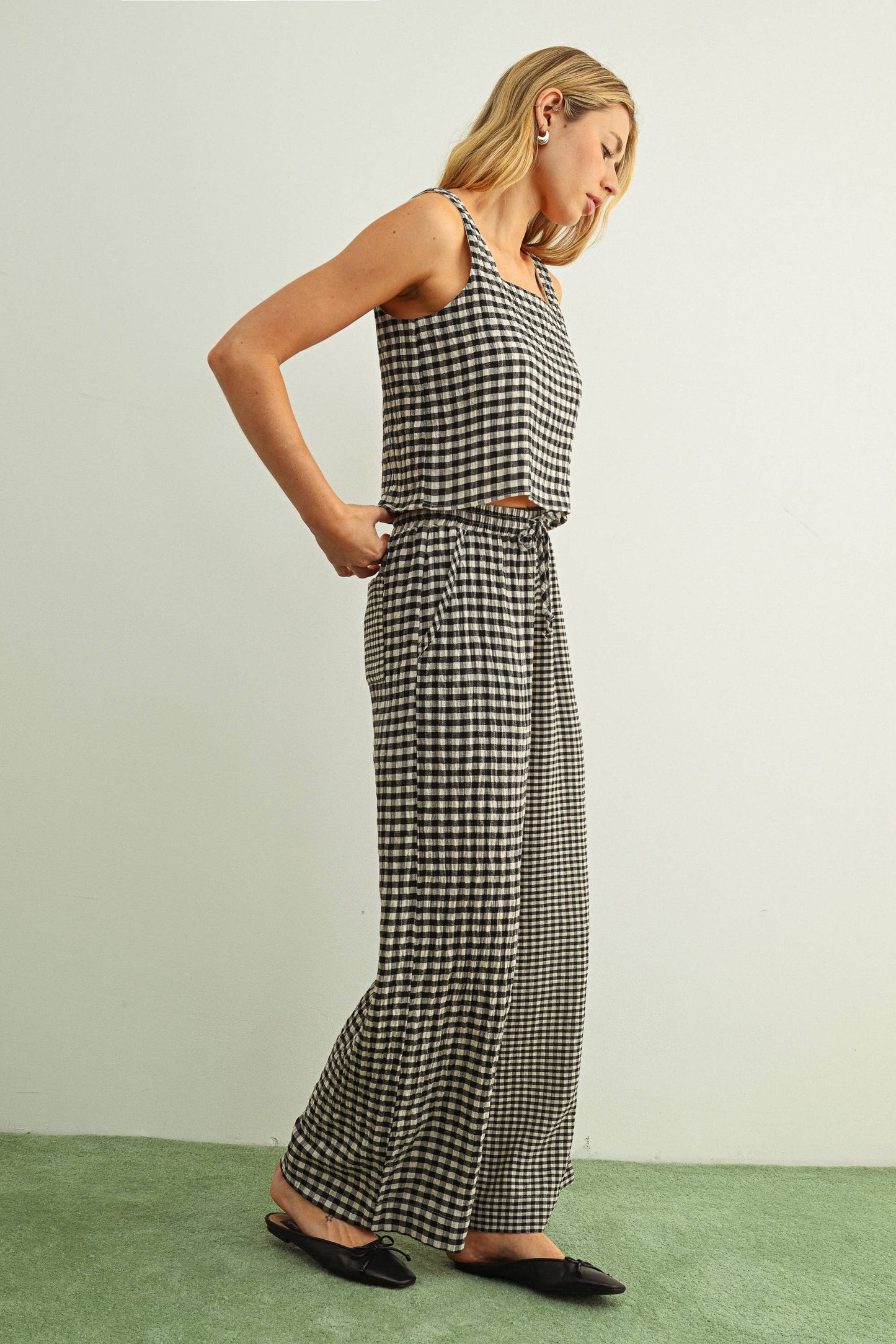 MIXED GINGHAM STRAIGHT PANTS