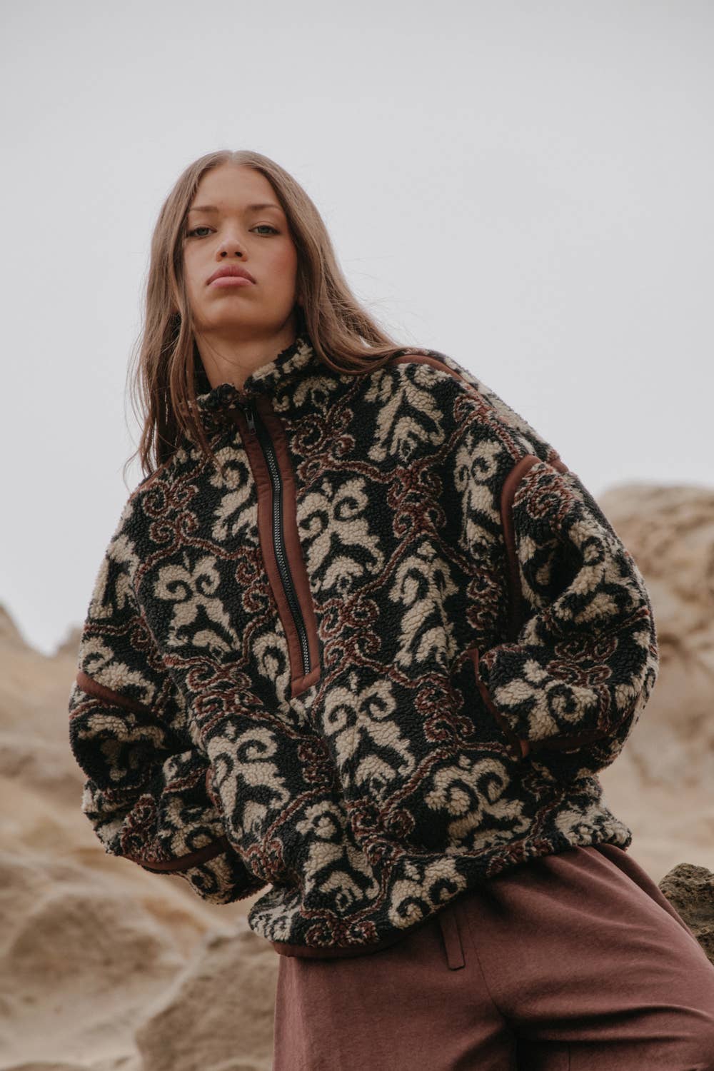 Ornate Sherpa Fleece Pullover