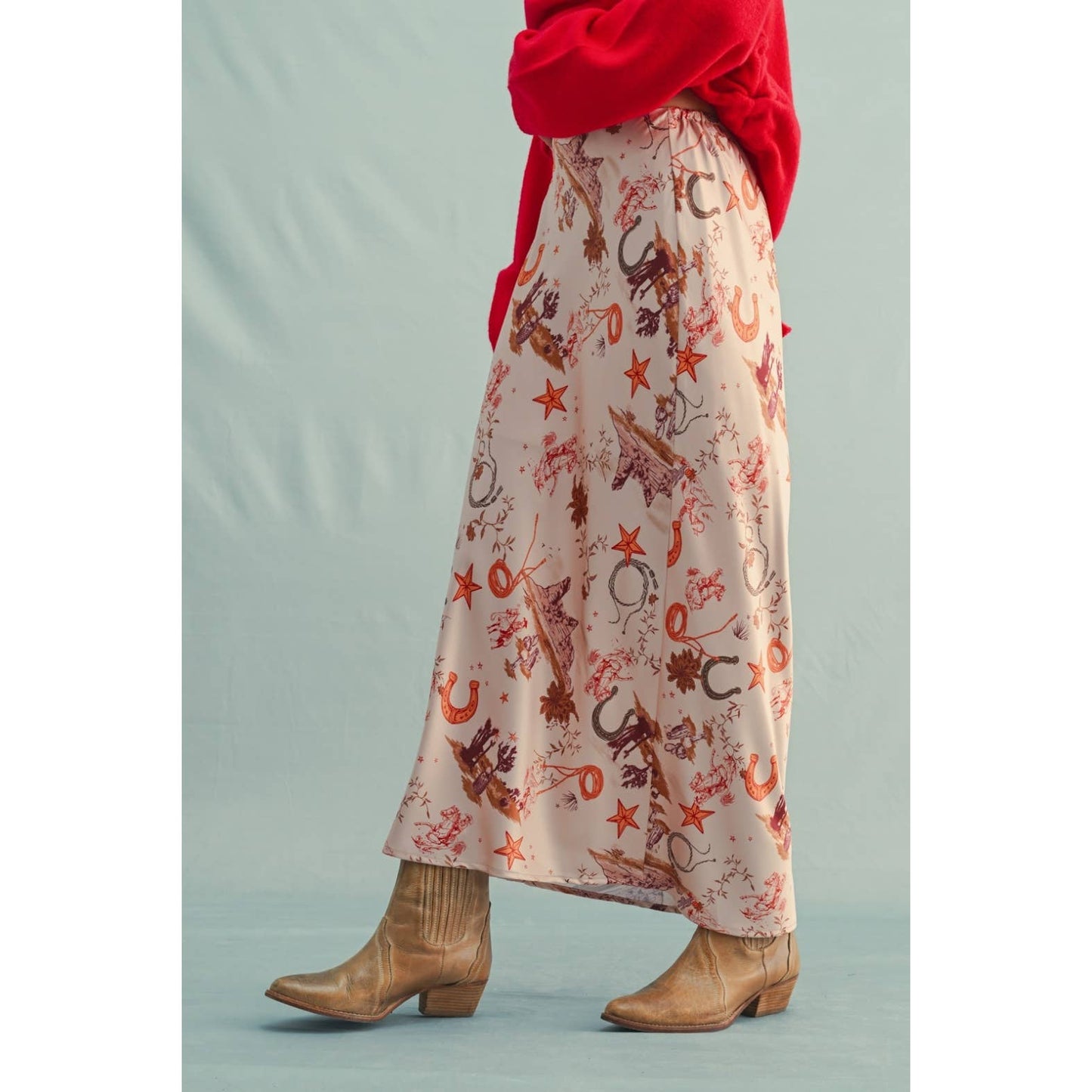 WESTERN PRINT MIDI SKIRT