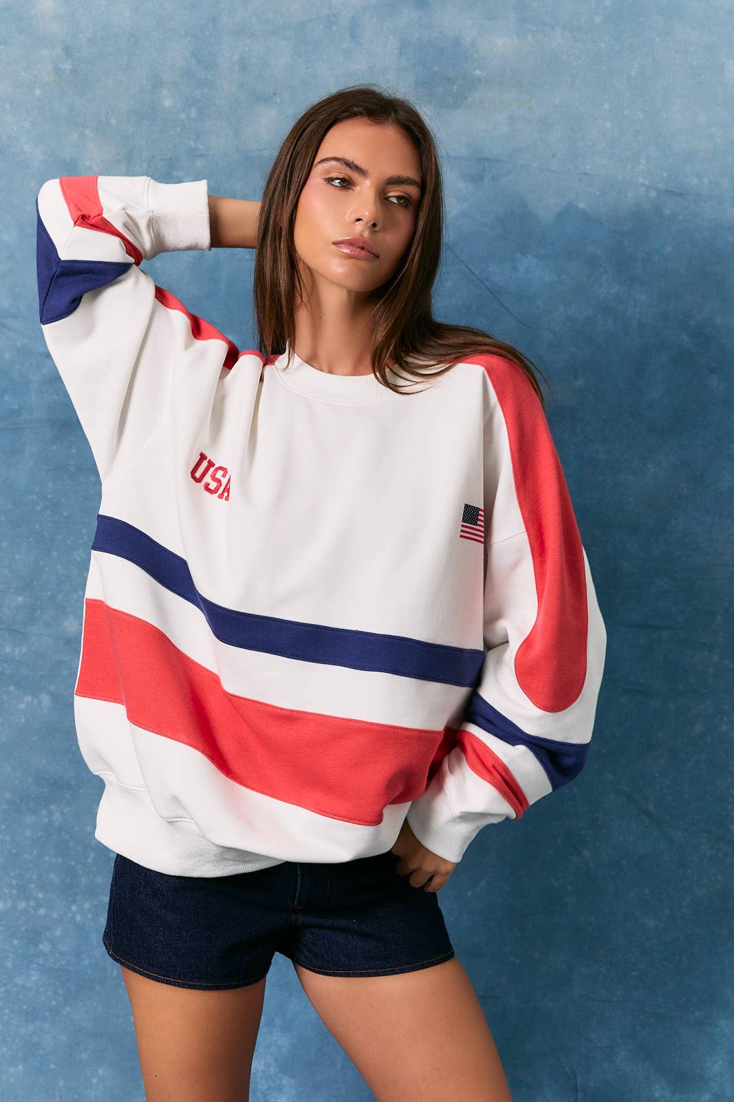 CREW NECK COLOR BLOCK OVERSIZED SWEATSHIRT