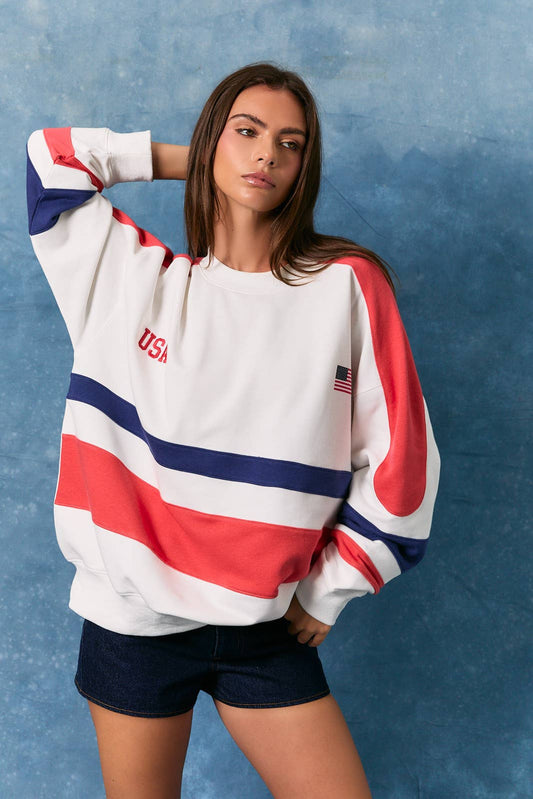 CREW NECK COLOR BLOCK OVERSIZED SWEATSHIRT