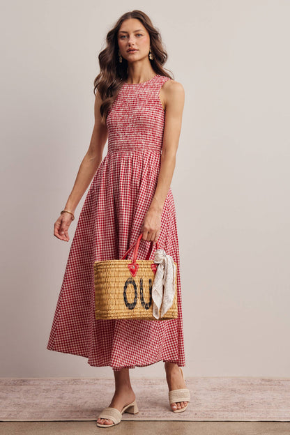 Open-Back Gingham Maxi Dress