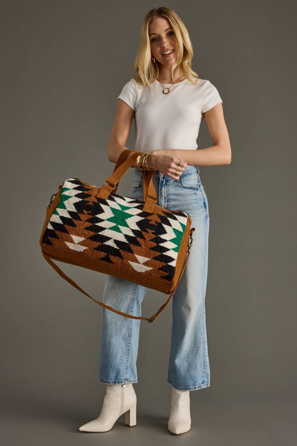 Brown, Black, Green & White Western Duffel