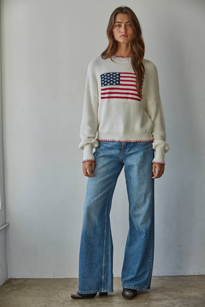 Knit Sweater American Flag Pullover Navy
