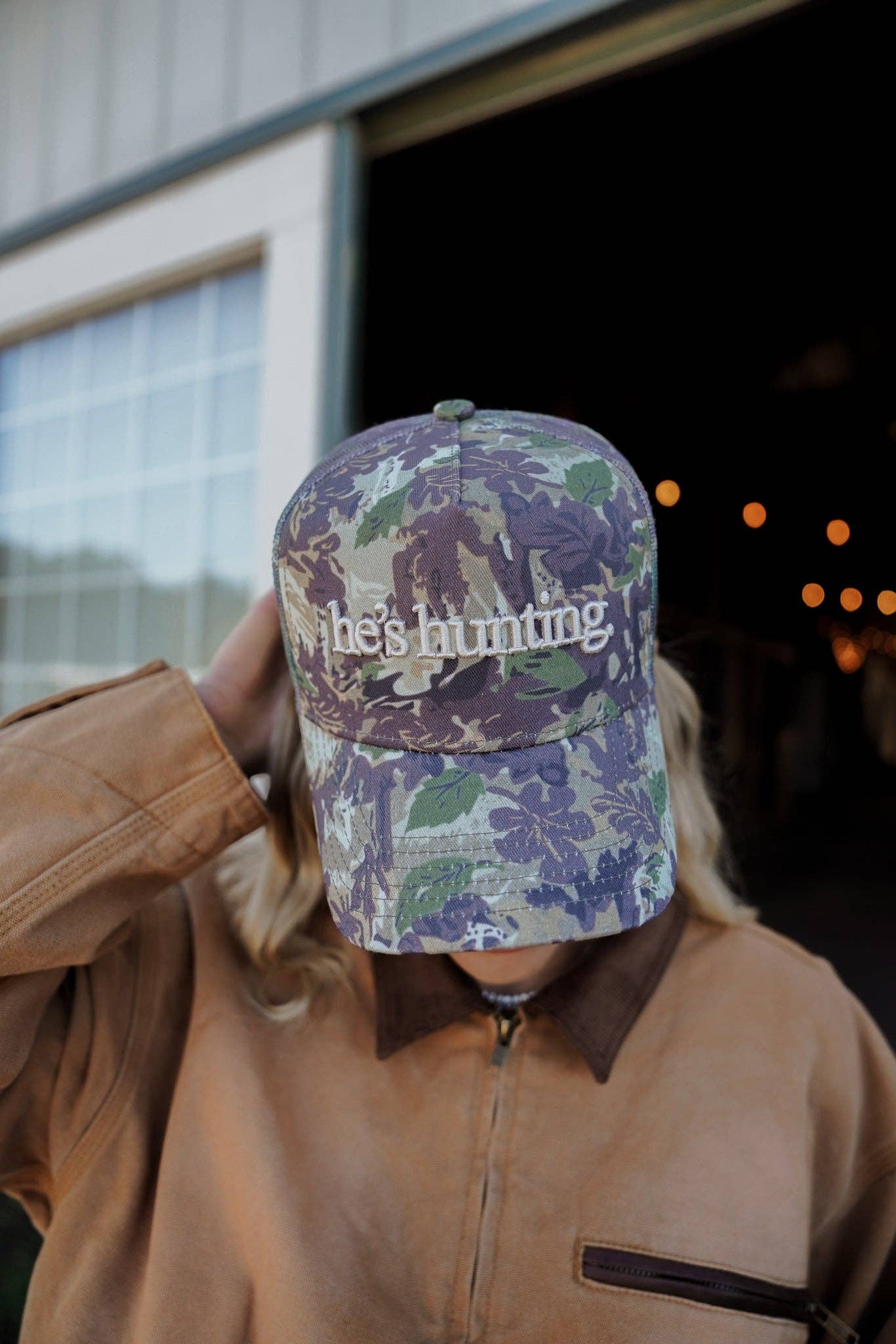 He's Hunting Camo Vintage Trucker Hat
