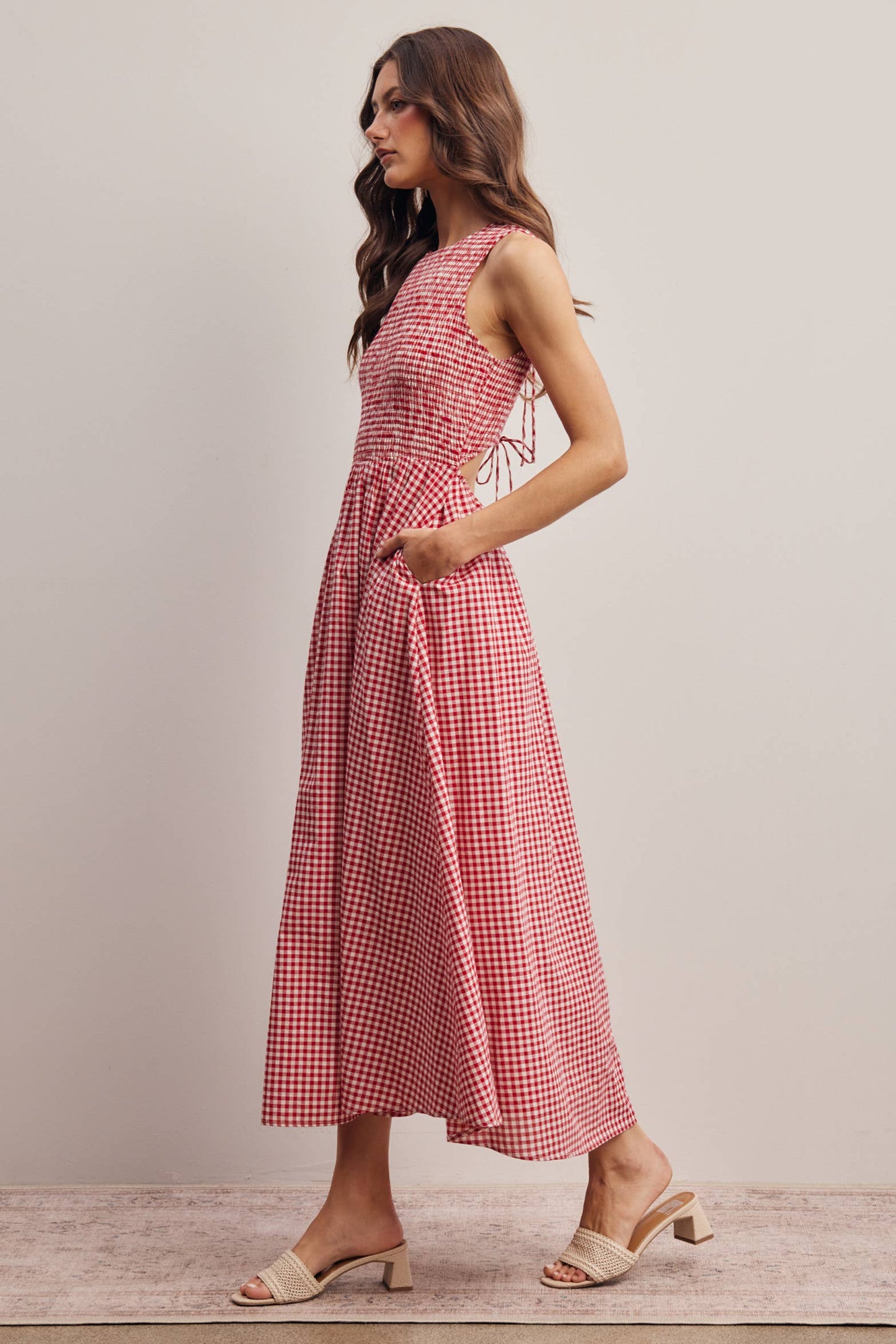 Open-Back Gingham Maxi Dress
