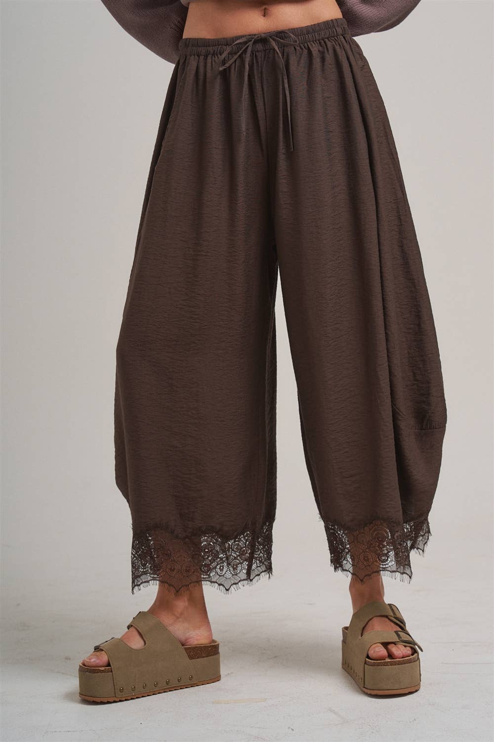 Balloon Satin Lace Pant Chocolate