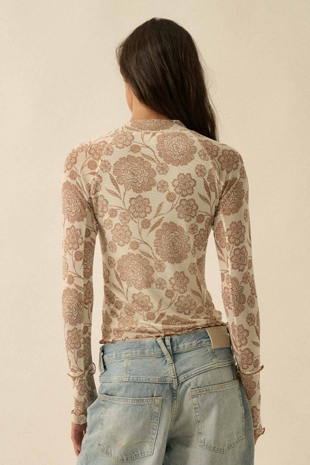 Flora Mesh Mock-Neck Top