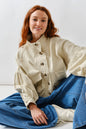 Balloon Sleeve Twill Jacket in Cream