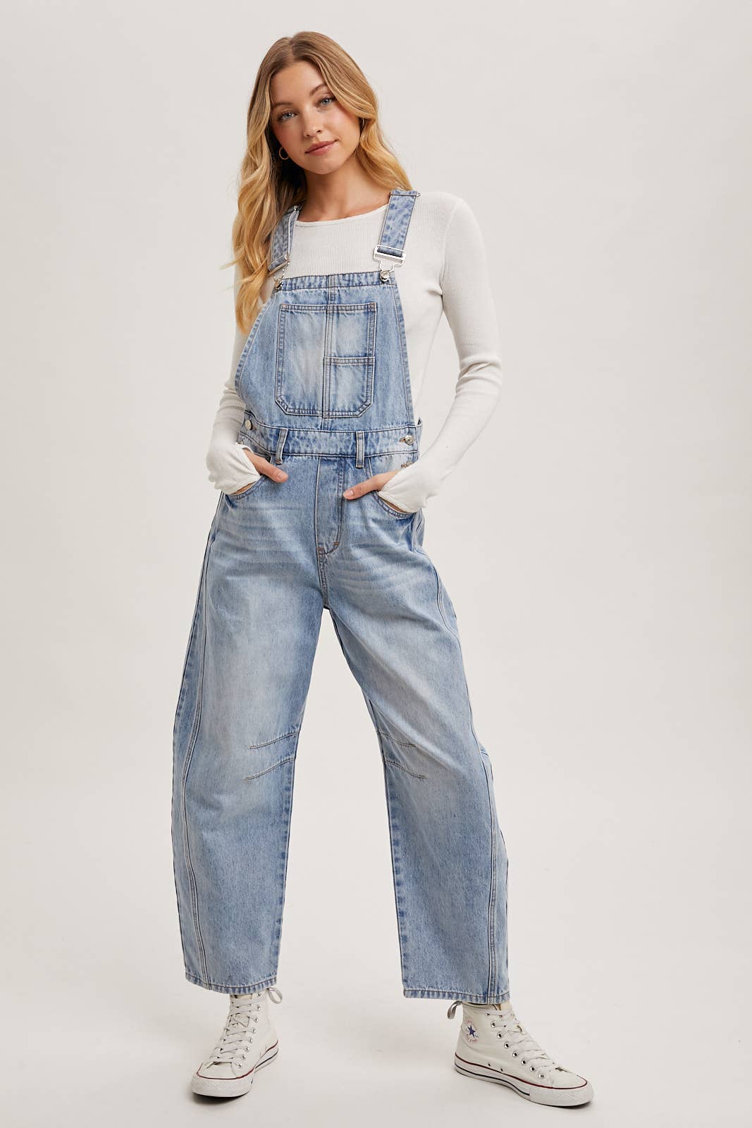 DENIM BARREL OVERALLS