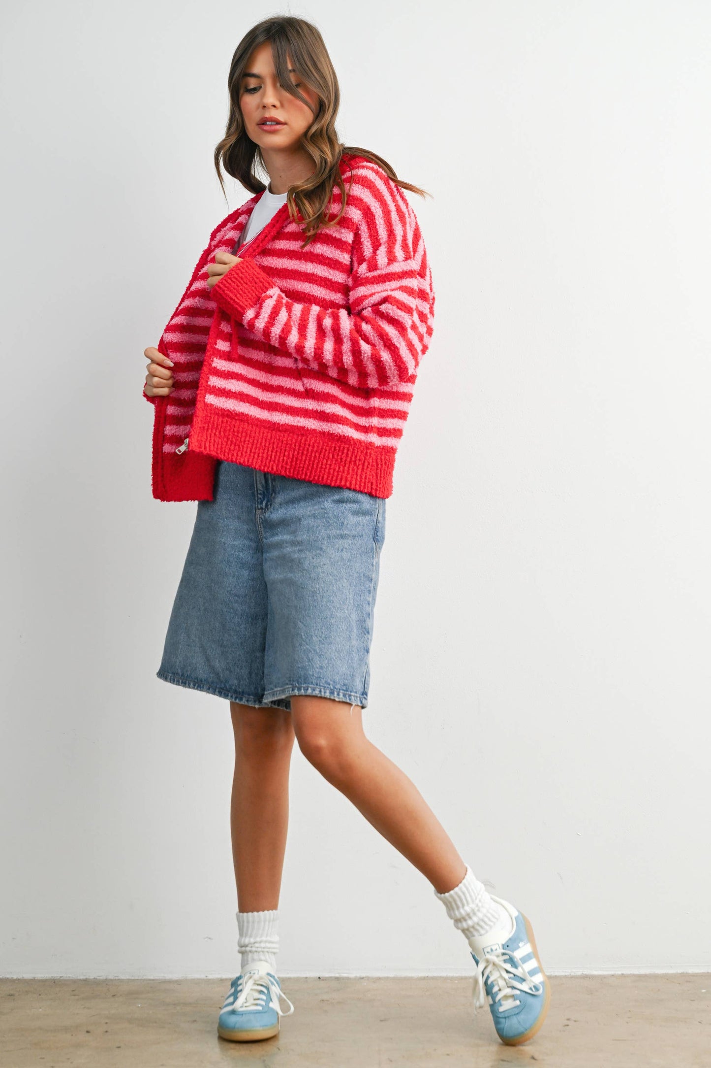 Pink Combo Stripe Zip-Up