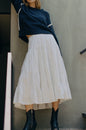 Woven Cotton Flare Ruffled Midi Skirt