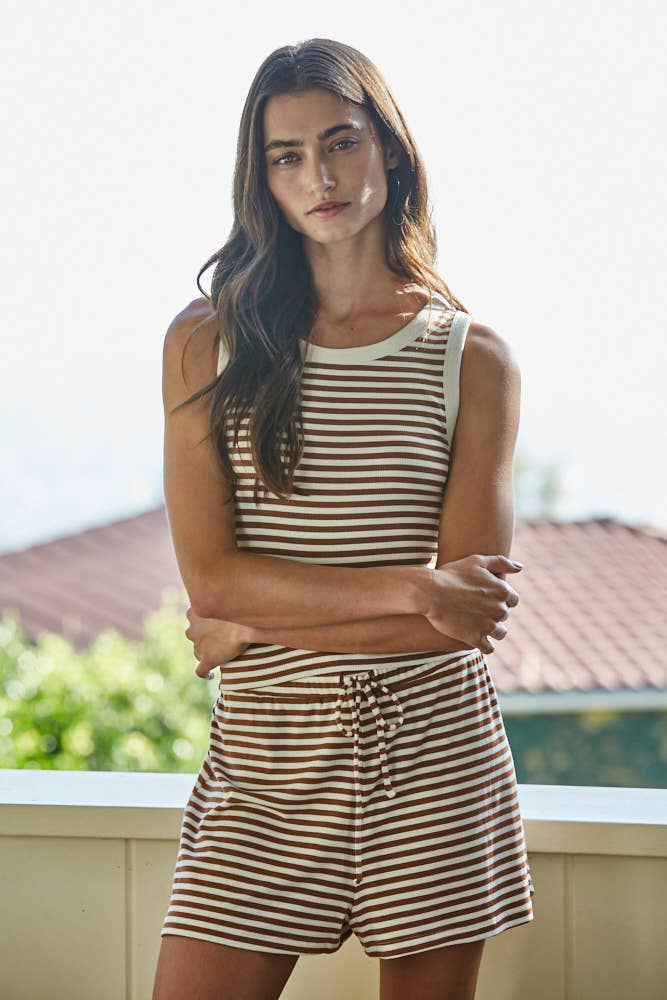 Knit Rayon Striped Sleeveless Top (Set Option)