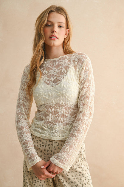 Floral Textured Long Sleeve Cream