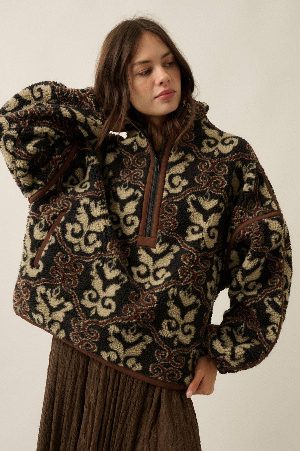 Ornate Sherpa Fleece Pullover
