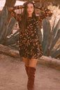 Floral Mesh Long-Sleeve Pleated Skater Mini Dress
