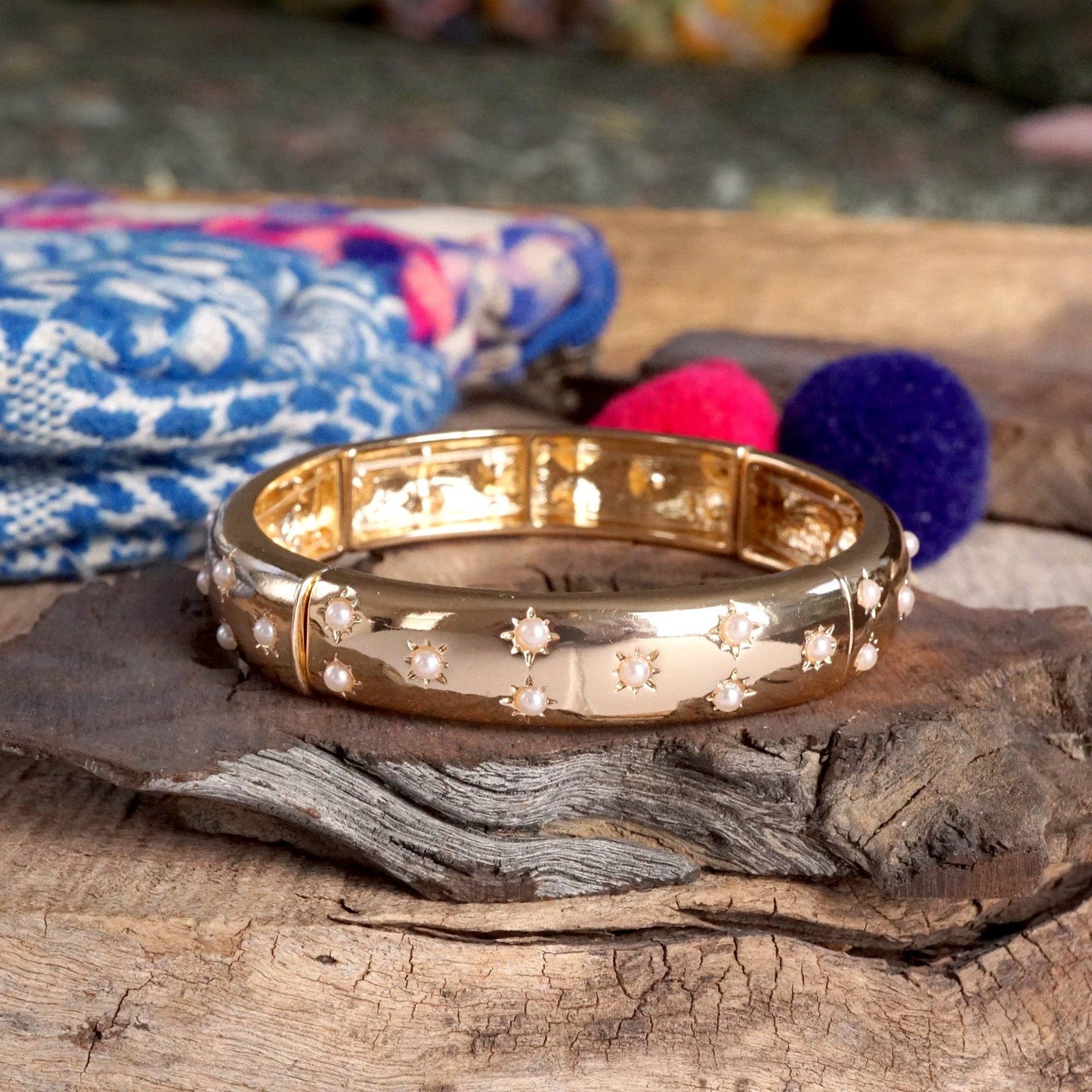 Gold Eternity Stretch Bangle Turquoise