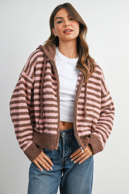 Pink Combo Stripe Zip-Up