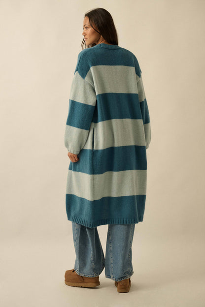 Striped Knit Open Cardi Blue