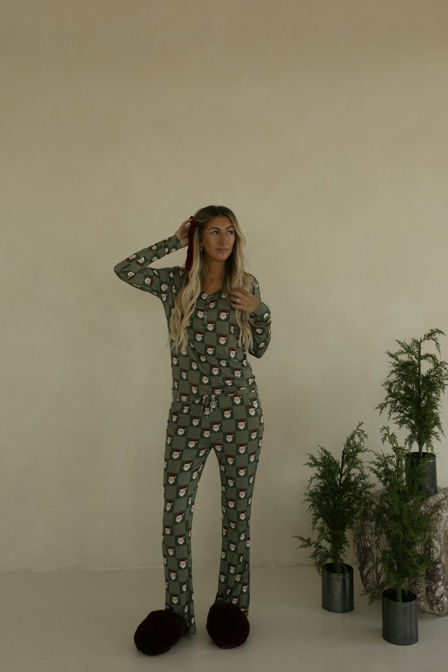 Women's Bamboo Pajamas | Santa Checkerboard