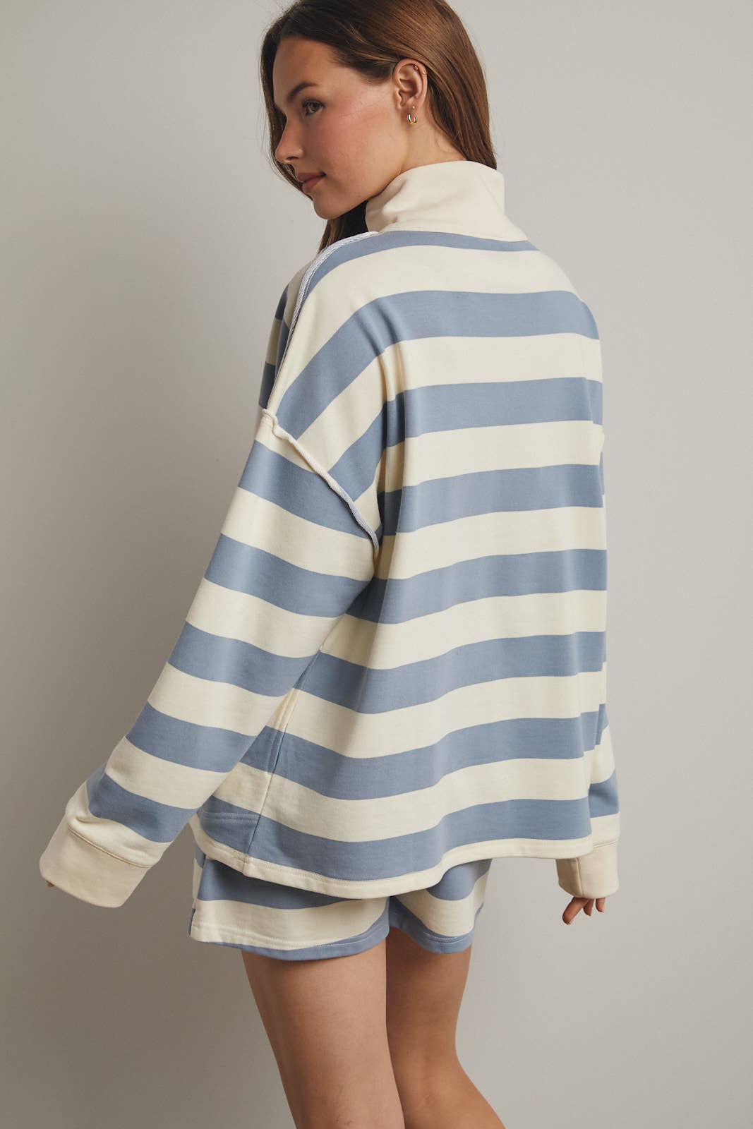 STRIPED KNIT TOP AND SHORTS SET Blue Combo