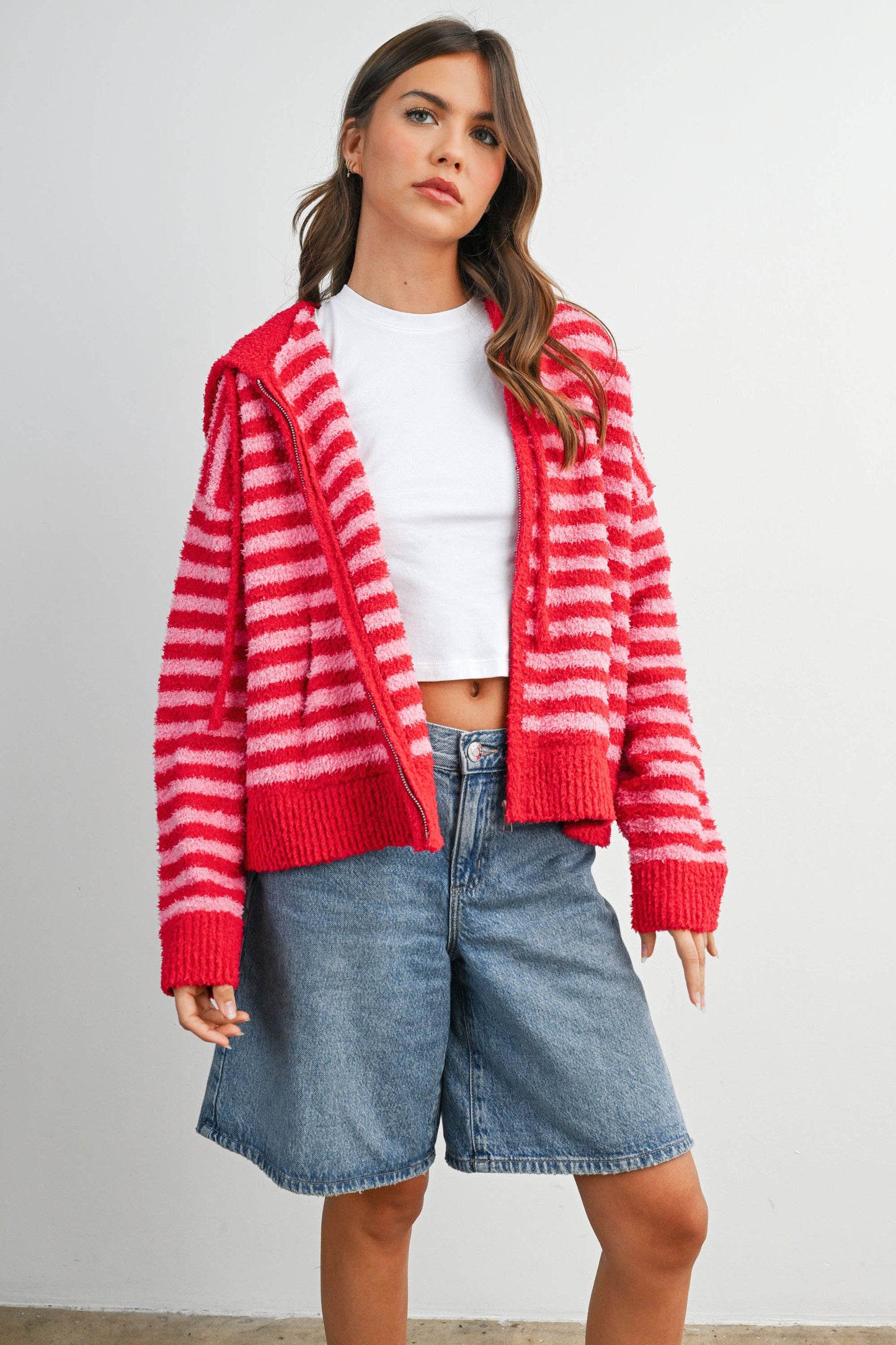 Pink Combo Stripe Zip-Up