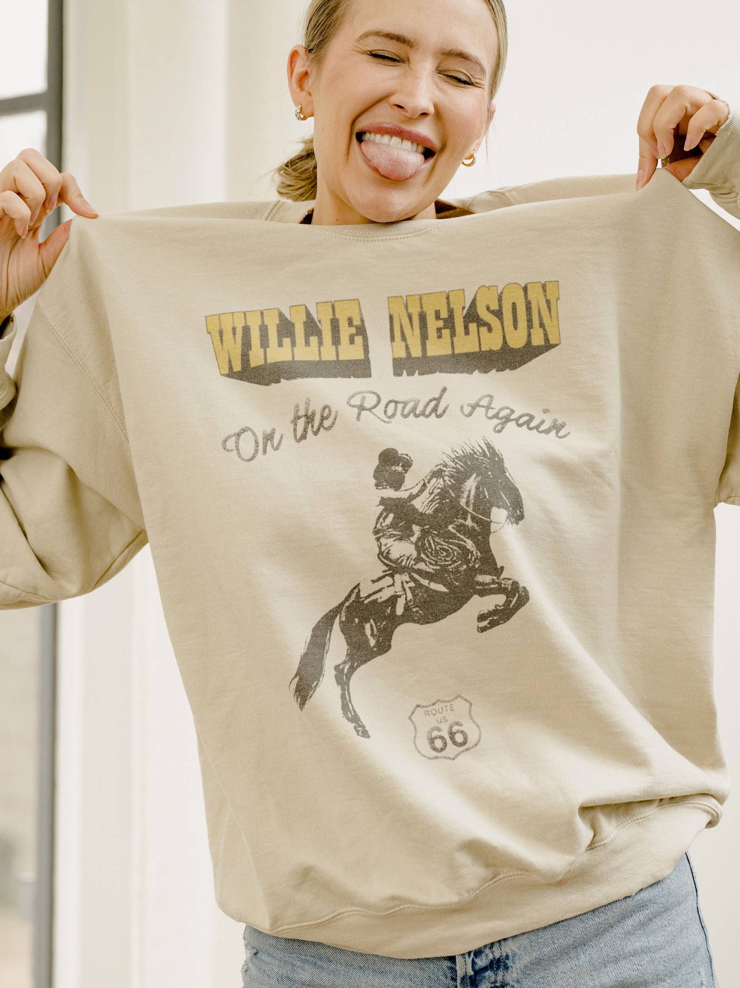 Willie Nelson Route 66 Sand Thrifted Graphic Sweatshirt