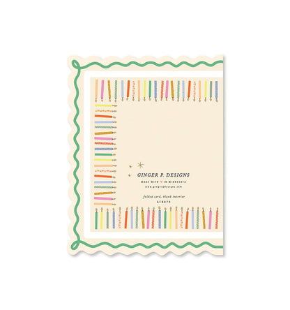 Birthday Cake and Candles Scallop Greeting Card
