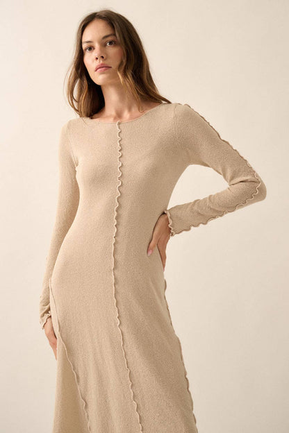 Textured Long-Sleeve Midi Dress